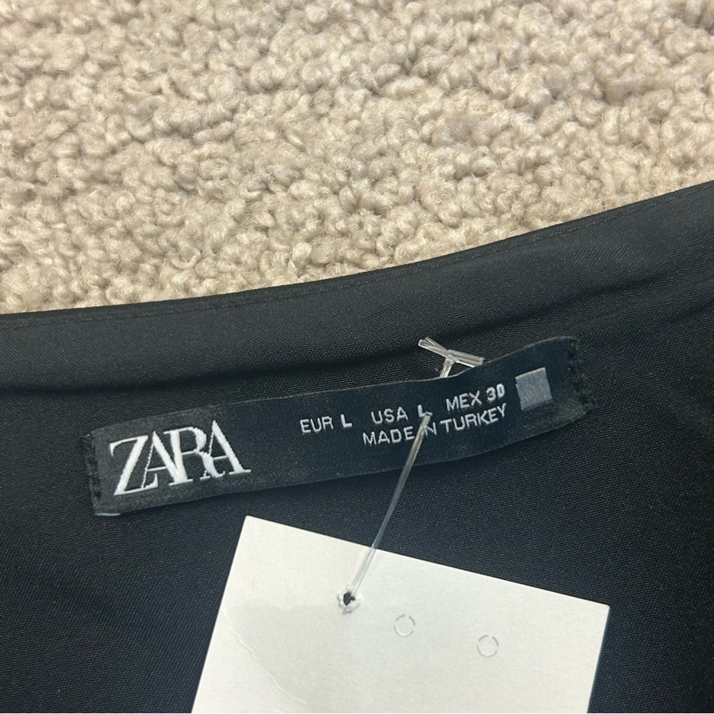 Zara Black satin effect buttoned short pleated sleeve crop top Sz L NWT - Picture 9 of 15